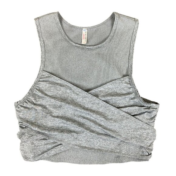 Free People Tops - Free People Movement Womens M Cropped Tank Top Gray Cross Front Bralette Bra